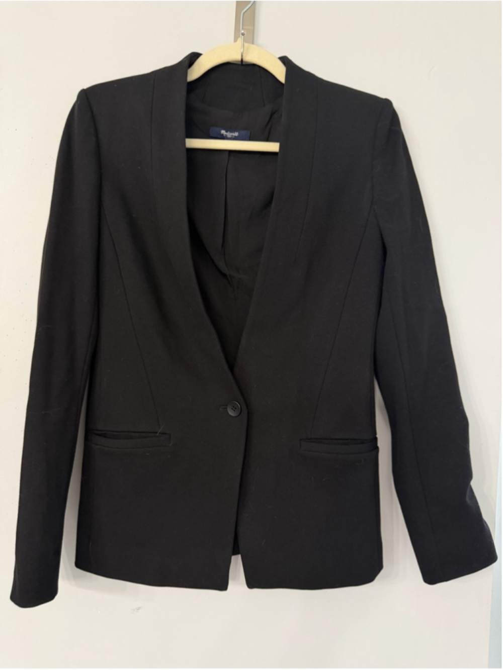 Madewell Women’s Size 2 Black Lined No Collar Blazer Suit Jacket Professional